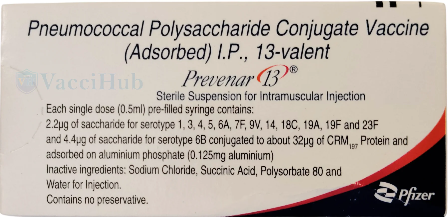 Prevenar 13 Pneumococcal Polysaccharide Conjugate Vaccine 13-Valent by Pfizer – Box Front with VacciHub watermark
