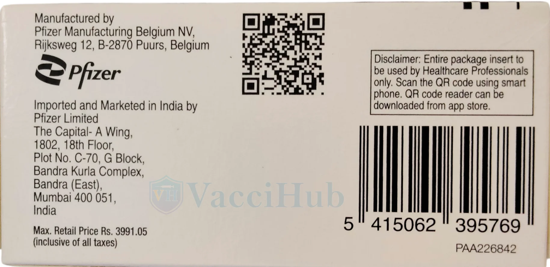 Prevenar 13 composition – 13 serotypes, CRM197 carrier 32mcg, Al-phosphate 0.125mg, Pfizer manufactured Belgium