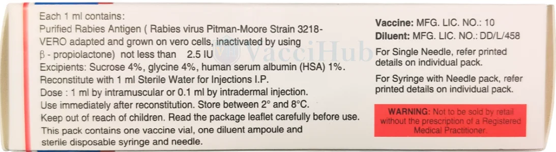 RABIVAX-S composition label – Purified Chick Embryo Cell Rabies Vaccine, freeze-dried, Serum Institute of India, MRP Rs 900