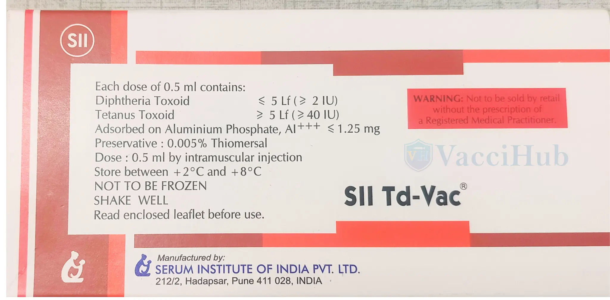 T.D.VAC composition label – Diphtheria Toxoid, Tetanus Toxoid, Aluminium Phosphate adjuvant, MRP Rs 100