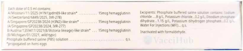 VAXIGRIP SH PFS composition 3 WHO Southern Hemisphere strains H1N1 H3N2 B Victoria 15 micrograms HA each