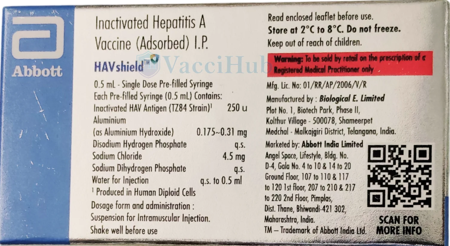 HAVshield Composition and Manufacturer Details Label