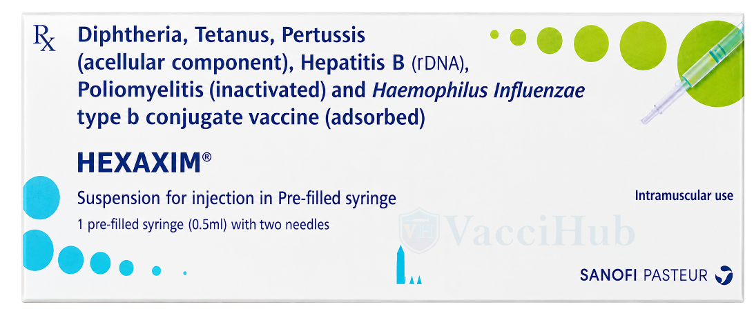 Hexaxim Hexavalent DTaP-IPV-HepB-Hib Vaccine by Sanofi Box Front